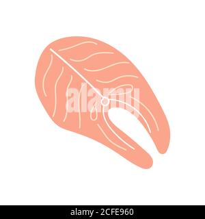 Hand drawn piece of red trout fish. Stock Vector