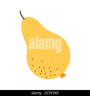 Hand drawn pear Colored ripe fruit with dots. Simple and funny vector illustration for your design. Fruit isolated on white background in trendy Stock Vector