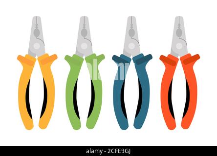 Colored Conventional pliers tool icon. Set of colored Pliers tool icon. thick metallic tip or sponge pliers. Flat illustration of pliers vector for Stock Vector
