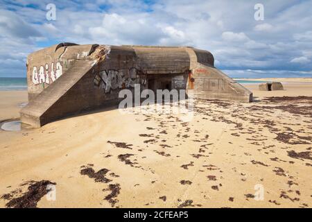 This bunker was part of the Atlantic Wall in World War II. Today he only fights with ebb and flow. It is located on the Quiberon coast in Brittany. Stock Photo