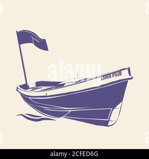 Vector boat logo with flying flag. Illustration for an emblem or logo with copy place. Stock Vector