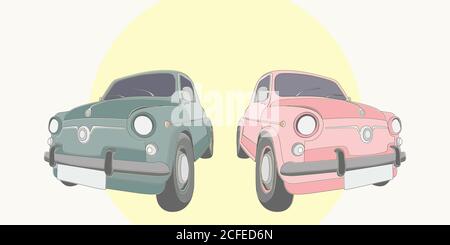 Vector illustration of retro cars in simple flat style. For design, poster Stock Vector