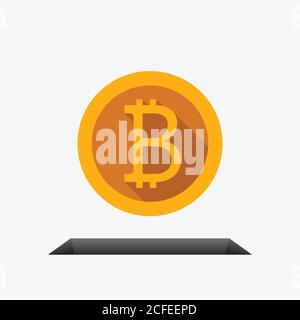 golden bitcoin front view falling in hole Stock Vector