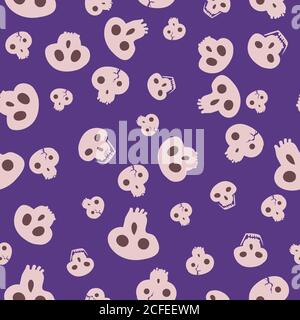 pink skulls seamless vector pattern on purple Stock Vector