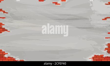red color brick wall with cracking plaster Stock Vector
