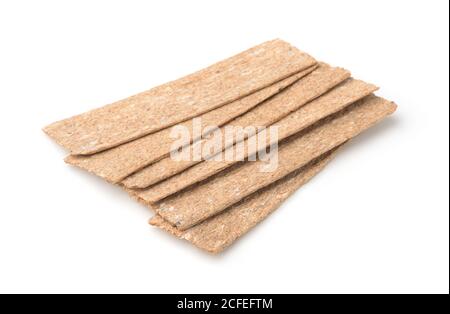 Group of wheat bran crispbreads isolated on white Stock Photo