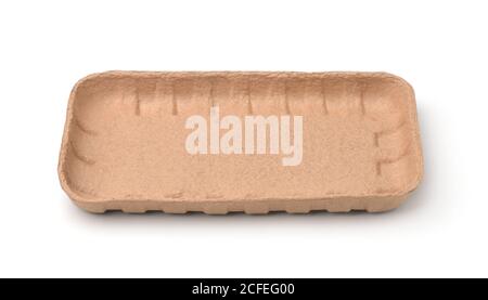 Front view of empty pulp paper food tray isolated on white Stock Photo