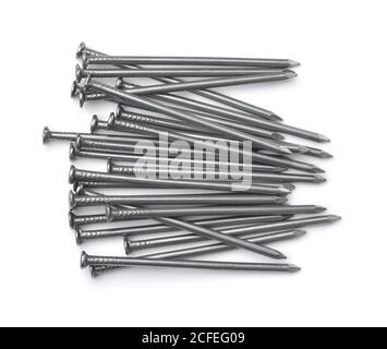 Top view of steel nails isolated on white Stock Photo
