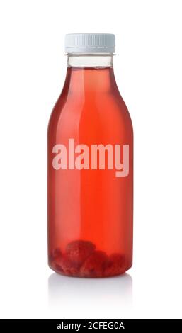 Bottle of homemade raspberry drink isolated on white Stock Photo