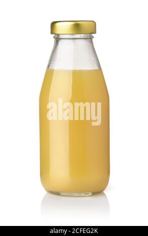 Glass bottle of pineapple juice isolated on white Stock Photo