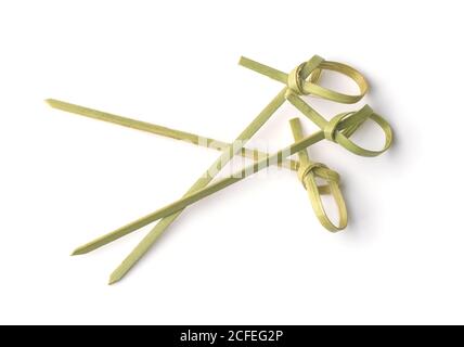 Top view of bamboo knot cocktail sticks isolated on white Stock Photo
