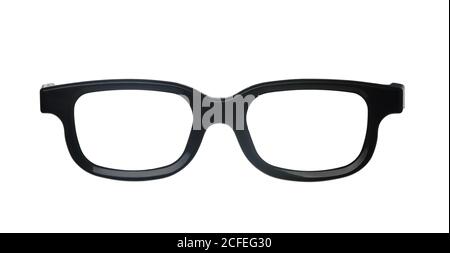 Front view of classic black eyeglasses frame isolated on white Stock Photo