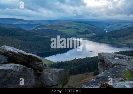 Toward Ladybower reservoir from Bamford Edge, Derbyshire Peak District Stock Photo