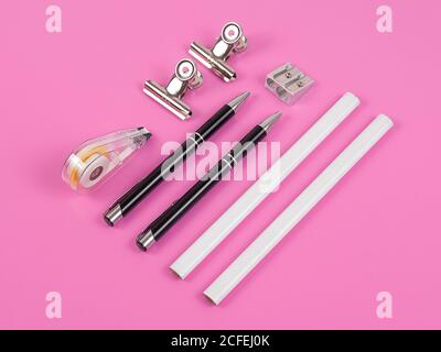 various stationery items on white background mock up Stock Photo