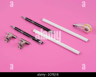 various stationery items on white background mock up Stock Photo