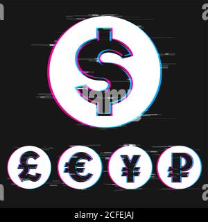 glitch money coins sign symbol set Stock Vector