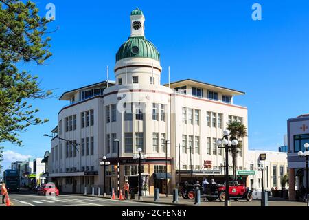 Napier, New Zealand. The (former) Temperance and General Insurance building, aka The Dome, a historic Art Deco structure from 1936. 3/23/2018 Stock Photo