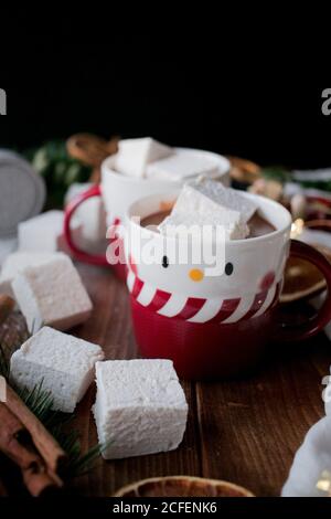 A Cup Of Aromatic Tasty Hot Chocolate With Marshmallows Decorated