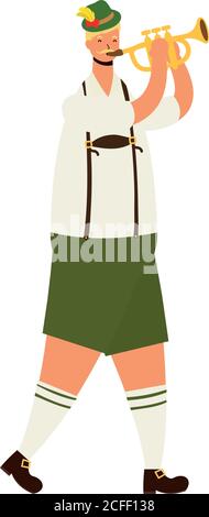 german man wearing tyrolean suit playing trumpet vector illustration design Stock Vector