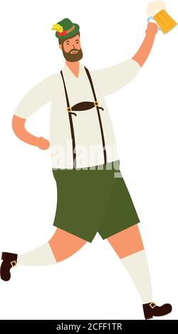 german man wearing tyrolean suit drinking beer vector illustration design Stock Vector