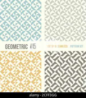 Set of four geometric patterns. Collection of different abstract patterns, number 5. Teal, yellow and grey, dark gray backgrounds. Simple colors - eas Stock Vector