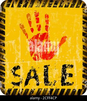 Sale Sign with human hand as eye catcher grungy style, shop, e-commerce sign,vector illustration Stock Vector