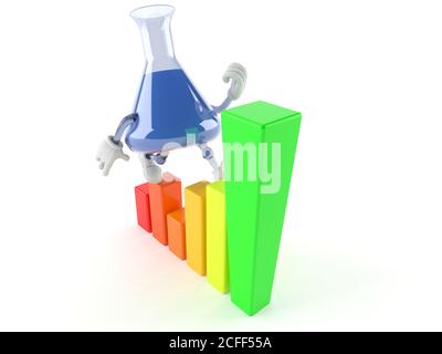 Chemistry flask character with chart isolated on white background Stock Photo