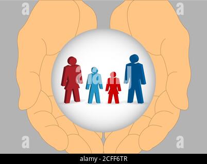 Human hands holding family silhouettes in a globe Stock Vector