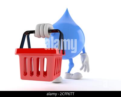 Water drop character holding shopping basket isolated on white background Stock Photo