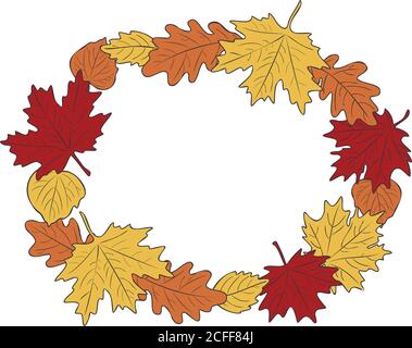 Vector wreath of autumn leaves. Decoration element, ornament vintage botanical theme. Stock Vector