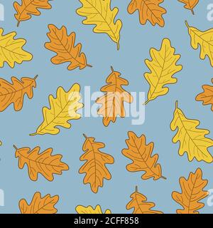 Vector illustration, set of bright realistic autumn oak leaves. Fall leaves background. Stock Vector