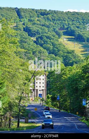 TANNERSVILLE, PA -30 AUG 2020- View of the Camelback Mountain Resort, a large ski resort in the Poconos mountains in Pennsylvania, United States. Stock Photo