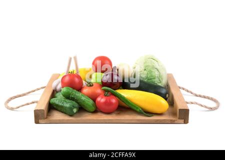 Assortment of various fresh vegetables on a white background. Stock Photo