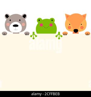 Cute animal frog, bear and fox with empty place for text. Vector Illustration Stock Vector
