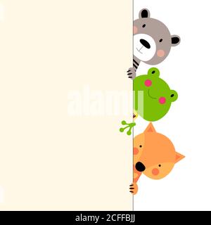 Cute animal frog, bear and fox with empty place for text. Vector Illustration EPS10 Stock Vector