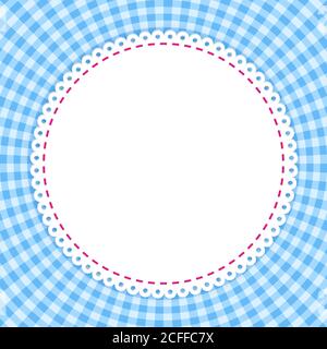 Round frame with classic tablecloth pattern. Traditional Gingham pattern in blue colors. Checkered vector pattern. Abstract geometric background. Stock Vector