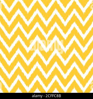 Seamless geometric pattern, based on ikat fabric style. Vector illustration. Yellow chevron pattern. Yellow zig-zag pattern. Stock Vector
