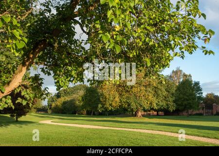 Country House garden with winding gravel path Stock Photo