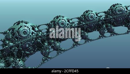 Abstract background, fantastic 3D blue metal structures, ancient civilization fictional background. Stock Photo