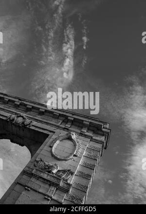 Detailed black and white image of Triumphal arch of Beaune, France Stock Photo