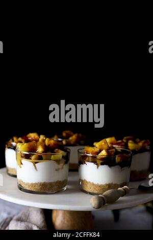 Various yummy desserts on table Stock Photo