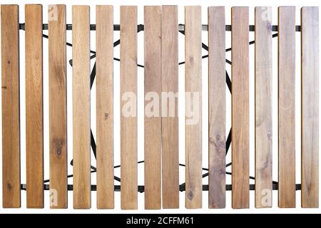 Two wooden garden table side by side Isolated with clipping path Stock Photo