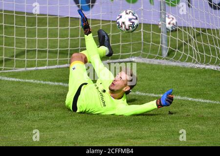 on the ground: Marco Hiller, goalwart (Munich 1860), Ayguen YLDIRIM (Verl)  after duels, action, Stock Photo, Picture And Rights Managed Image. Pic.  PAH-141549900