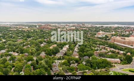 The skyline of Alexandria, Virginia, USA and surrounding areas as seen from the top of the George Washington Masonic Temple. Stock Photo