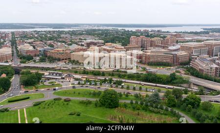 The skyline of Alexandria, Virginia, USA and surrounding areas as seen from the top of the George Washington Masonic Temple. Stock Photo