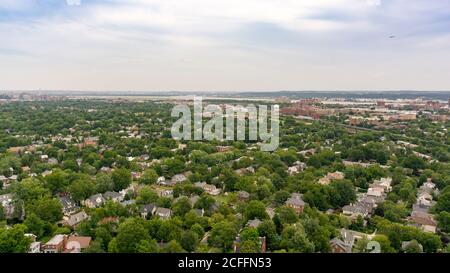 The skyline of Alexandria, Virginia, USA and surrounding areas as seen from the top of the George Washington Masonic Temple. Stock Photo