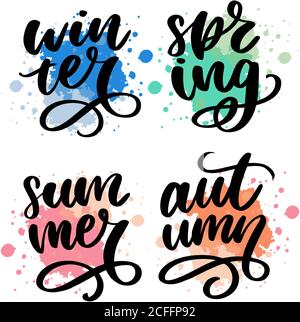 Colorful words - Spring, Summer, Autumn, Winter seasons lettering calligraphy Stock Vector