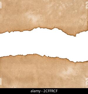 Ripped paper torn edges. Used cardboard pieces isolated on white background Stock Photo