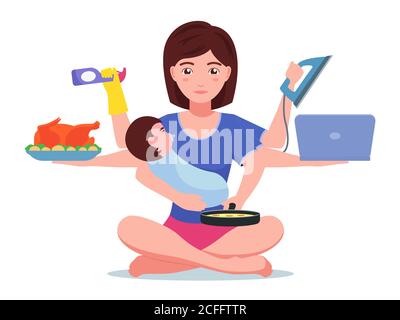 Busy mom does household chores Stock Vector