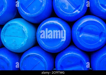 Blue barrels background industry texture Stock Photo